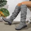 2026 Nuevas Botas Largas de Cuero con Hebilla Estilo Europeo y Americano Transfronterizas para Mujer, Botas Caídas por Encima de la Rodilla, Tacón Grueso, Botas Largas Adelgazantes para Mujer