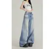Jeans Vintage Azul Rasgado de Perna Larga 2026 Tendência Versátil Novo Design Caimento Solto Calça Levemente Flare