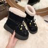Botas de Neve Grossas com Solado Grosso para Mulheres, Outono/Inverno 2025, Transfronteiriças, Tamanho Grande, Moda de Meia-Estação, Botas Pão, Acolchoadas com Lã, Espessadas, Sapatos Grandes de Algodão para Mulheres