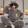Pijama de Coral para Hombre Invierno Forrado de Felpa Espesor Otoño e Invierno Día Tres Capas Acolchado Ropa de Casa para Adolescentes
