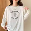 Camiseta de Manga Larga con Estampado de Dibujos Animados Diseño Coreano para Mujer 2025 Nuevo Primavera y Otoño Estilo Holgado Perezoso Versátil Aspecto Adelgazante Top