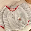Pijama Redondo con Cuello Redondo y Bolsillo Estampado de Perros para Mujer, Conjunto de Dos Piezas de Verano con Mangas Cortas y Shorts, Adecuado para Chicas Jóvenes, Se Puede Usar Afuera como Ropa de Casa