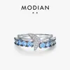 Anel Cauda de Sereia em Prata de Lei S925 Modian Leve Luxo Azul Marinho Claro Diamante Sintético para Mulheres Design de Nicho Anel de Emenda