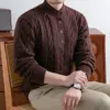 Suéter Masculino Outono Inverno Gola Redonda com Botões Estilo Old Money, Suéter Masculino Jacquard Grosso Solto Quente Tricô Americano