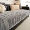 Almofada de Sofá Estilo Creme Simples com Pelo de Coelho Nova para Outono/Inverno Almofada de Assento Espessa e Quente Cobertura de Tecido Antiderrapante com Fileira Reta