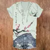 Blusas de manga corta para mujer transfronterizas, camisetas de cuello en V para mujer con diseño estilo chino y estampados florales, impresión 3D, disponibles para venta al por mayor a partir de una pieza