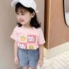 Camiseta de verano 2022 para niños, 100% algodón, color liso, con estampado de dibujos animados, cuello redondo, manga corta, talla mediana-grande, nueva
