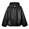 Chaqueta Corta de Cuero PU Negra Estilo Urbano para Hombre, Chaqueta con Capucha Retro Americana para Primavera y Otoño, Marca de Moda, Chaqueta de Béisbol Genial y Elegante