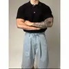 Nueva camisa de punto de manga corta de verano para hombre, camisa polo de punto hueco tipo panal con cuello de camisa, camiseta de negocios, venta al por mayor transfronteriza
