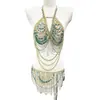 Cadena para el cuerpo de lujo ligero de venta caliente transfronteriza, Conjunto de sujetador para chica atrevida, Conjunto de lencería Top tubular de tubo con cuentas hechas a mano sin espalda y con cuello halter