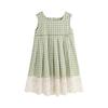 Pudim Haru Patchwork Plaid vestido simples para meninas 2024 Verão Novo Vestido Colete Redondo para Crianças