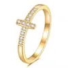 Anillo de Cruz con Incrustaciones de Diamante de 7 mm de Venta Caliente Transfronteriza para Mujeres, No se Desvanece, Lujo Ligero, Nicho, Joyería de Acero Inoxidable de Gama Alta para Manos