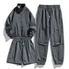 2025 Novo Estilo Gola Alta Manga Longa Shorts e Calças Conjunto de Três Peças Fino Casual Esportivo Solto Calças de Cinco Pontos Cor Sólida Alta Qualidade