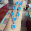 Traje de calcedonia misteriosa azul marino con incrustaciones plateadas, pendientes de ágata azul cielo, pulsera, vestido de noche, juego de jade de cuatro piezas