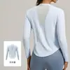 Roupa de Yoga Feminina Manga Longa Slim Fit Patchwork de Tela Top Esportivo Respirável Roupa Fitness Elástica