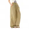 Calça Cargo Plaid Elástica na Cintura com Pregas Estilo Retrô Americano Design Unissex com Efeito Drapeado Perna Larga Calça Casual