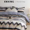 Conjunto de Roupa de Cama Simples com Listras 100% Algodão Conjunto de Quatro Peças Capa de Edredom 100% Algodão Lençol de Cama Conjunto de Três Peças para Dormitório de Estudante Lençol de Elástico Masculino