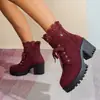 2025 Nuevas Botas de Mujer de Gran Tamaño para Exportación Transfronteriza Punta Redonda Tacón Alto Botines con Cordones Cremallera Trasera Encaje Temu