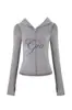 Conjunto de Chaqueta Corta con Capucha y Cremallera Estampado de Letras Ajustado y Pantalones Cross-Border I*Amgi con Diseño de Costuras Visibles