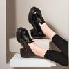 Sapatos de Couro Pequenos com Fivela H para Mulheres 2025 Primavera Novos Salto Grosso Preto Aumentando a Altura Mocassins Britânicos de Sola Grossa Sapatos JK de Couro Macio