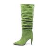 Bota de Cano Alto até o Joelho de Salto Alto Bico Fino para Exportação Transfronteiriça Europeia e Americana Tamanho Grande Plissada com Drapeados Mangas Look Emagrecedor para Panturrilha Bota de Cano Médio para Mulheres