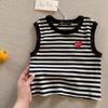 Versão Coreana Ins Tops Novos de Verão Masculinos e Femininos Regata Fashion Sem Mangas Coração Baby Listrada Regata Racer Gola Redonda