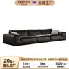 Fábrica de muebles Foshan, sofá Xiatu grande de cuero de vaca negro personalizado, sofá italiano minimalista, sofá grande plano para villa