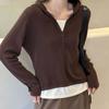 Blusa de Tricô Interna com Capuz e Meia-Botão Ajustada ao Corpo Estilo Casual Simples Pulôver Falso de Duas Peças Camisa de Base de Manga Longa Outono