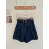 Shorts de mezclilla de cintura alta para mujer, nuevo diseño de verano, línea A plisada, corte holgado, shorts de pierna ancha adelgazantes que ocultan la grasa corporal y te hacen lucir más delgada