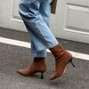 Botas cortas de tacón alto con punta puntiaguda para mujer, botines ajustados de ante elásticos, estilo informal, de moda, para otoño e invierno, 2024