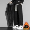 677 Pantalones Jogger Gruesos con Forro Polar para Otoño e Invierno Estilo Hong Kong Sueltos Casual Pierna Ancha Curva Estilo Americano