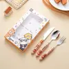 Juego de cubiertos de acero inoxidable 304 de tres piezas en caja de color, cuchara portátil, tenedor lindo para estudiantes de primaria, se puede combinar DIY, en stock