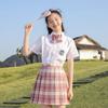 Uniforme JK Auténtico Conjunto Completo de Verano para Estudiante Femenina Camisa de Manga Corta Falda a Cuadros Estilo Preppy Conjunto de Dos Piezas para Niña