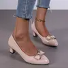 Nuevos Zapatos de Tacón Alto con Lazo, Boca Baja, Zapatos Individuales, Estilo Coreano, Punta Fina, Zapatos de Mujer, Casual, Tacón Grueso, Zapatos de Trabajo