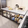 Nuevo estante de almacenamiento de cocina para uso doméstico, gabinete de almacenamiento a prueba de polvo de pie integrado, aparador multifuncional con puerta corrediza y panel de roca