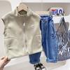 Colete Infantil 2026 Outono Novo Estilo Primavera e Outono Masculino Estilo Coreano Colete com Capuz de Lã Roupa Exterior Masculina