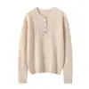 Suéter feminino de cashmere, novo estilo outono e inverno, pulôver trançado vintage, top de malha solta de cashmere de cabra liso