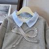 Moda Infantil Estilo Chanel Princesa Conjunto de Duas Peças Crianças Estudantes Primavera e Outono Novo Elegante Falso Conjunto de Duas Peças