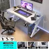 Mesa de computador de madeira maciça com textura de fibra de carbono em duas seções, mesa para jogos e e-sports, adequada para estudo em casa, escrita e uso em escritório