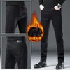 2026 Primavera, Otoño e Invierno Jeans Gruesos Forrados de Polar Jeans de Negocios Jeans Rectos Elásticos de Moda para Hombre