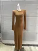 Hermana Kim] Kardashian Sk* Serie Suave para Estar en Casa Vestido Largo de Manga Larga Vestido de Modal Acanalado