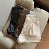 Calças de Couro PU Spice Girls Cor Sólida Shorts Casuais Femininos 2024 Novos Cintura Alta Emagrecedoras Calças Boot para Outono e Inverno