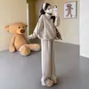 Conjunto Maternidade Outono/Inverno Novo Estilo Moletom com Meio Zíper Calça Longa de Pernas Largas Conjunto de Duas Peças Cintura Alta Solto Cobre a Barriga Não Exigente Quanto ao Tipo de Corpo