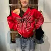 2023 Lançamento Transfronteiriço Novo Europeu e Americano Estilo Ins Outono e Inverno Estampa de Teia de Aranha Streetwear Tendência Moletom com Capuz e Zíper Completo