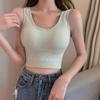 Estilo coreano Carta Hot Girl Sexy Sling Bela Volta Pequeno Colete com Almofada no Peito Slim-fit Base Curta Top para Mulheres