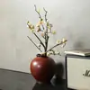 Jarrón rústico de cerámica vidriada roja vintage, jarra de cerámica estilo Zen chino nueva, tarro de cerámica para flores secas y arreglos florales, adorno de decoración para el hogar