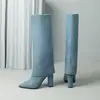 Botas femininas de outono e inverno, bico fino, cano alto, com solas de borracha, antiderrapantes, leves, de calçar, salto grosso, versáteis, tamanho grande, botas estilo Martin para exportação