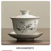 Forno Junzhu Ru Três Talentos Gaiwan Rachado Pode Ser Cultivado Cerâmica Kung Fu Conjunto de Chá Doméstico Xícara para Preparo de Chá Tampa Anti-Escaldante Xícara Única