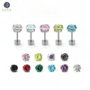 Pendientes de Acero de Titanio 316 con Forma de Disco Redondo, para Cruce de Fronteras Europeas y Americanas, con Tachuelas de Zirconia de Colores para Hélice Auricular, Tachuelas Cocleares, Joyería para el Oído, Venta Directa al por Mayor