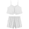 Cómodo verano nuevo sexy maduro para mujer encaje patchwork transparente cropped camisola y shorts conjunto de dos piezas transpirable ropa de dormir